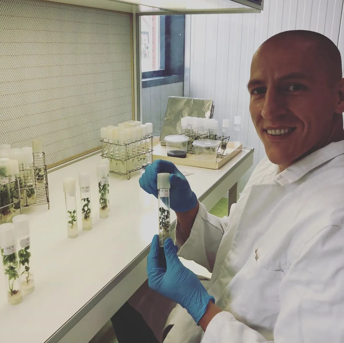 Mahmoud, Dutch Passion Head of Genetics with some tissue culture cannabis projects